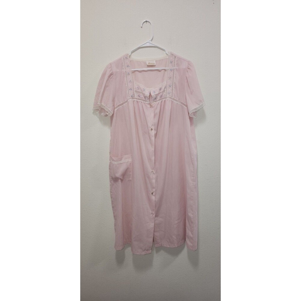 Barbizon Pink Lace Trim Nap Dress  Short Sleeve Vintage Style Garden Dress Sz M